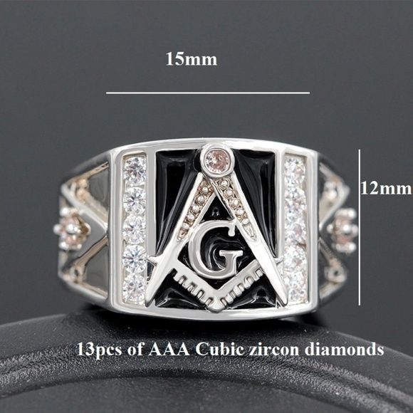 Master Masonic Mason Titanium Plated Ring CZ - Picture 4 of 7